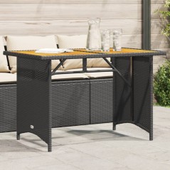 Mesa de jardim com tampo de madeira 110x68x70 cm vime PE preto