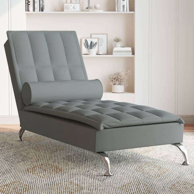 Chaise lounge de massagem com rolo tecido cinzento-escuro-Cadeiras de descanso-Home Retail