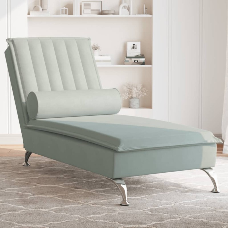 Chaise lounge de massagem com rolo veludo cinzento-claro-Cadeiras de descanso-Home Retail