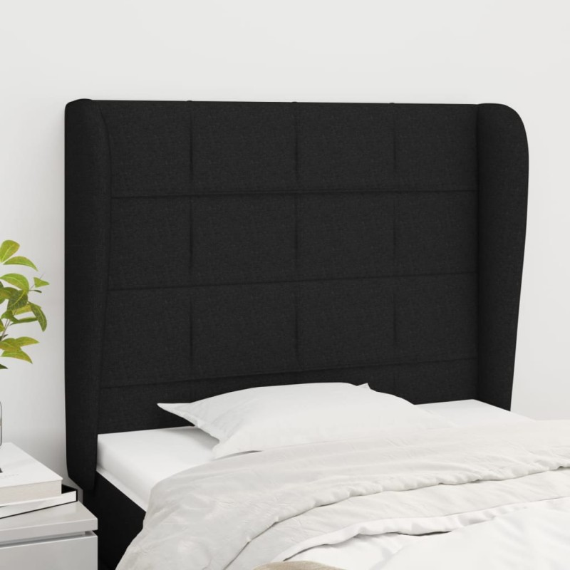 Cabeceira de cama c/ abas tecido 83x23x118/128 cm preto-Cabeceiras e estribos de camas-Home Retail