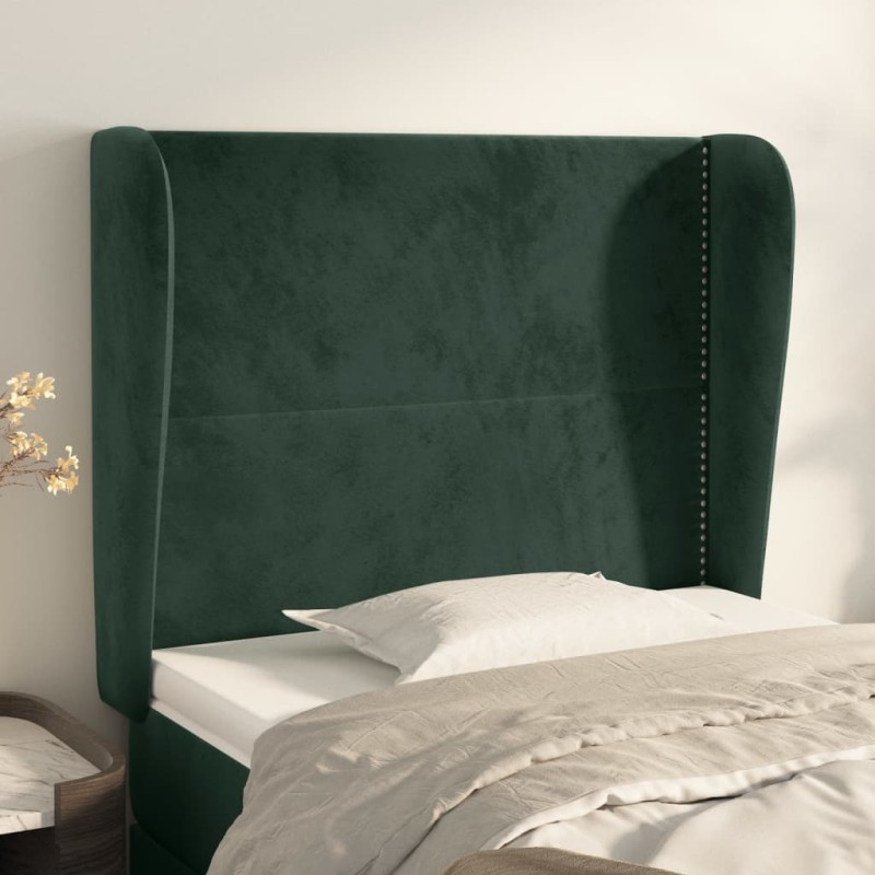 Cabeceira de cama c/ abas veludo 83x23x118/128 cm verde-escuro-Cabeceiras e estribos de camas-Home Retail