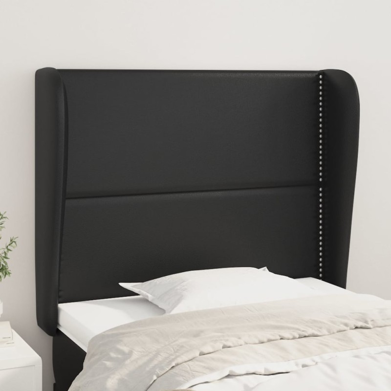 Cabeceira de cama c/ abas couro artif. 93x23x118/128 cm preto-Cabeceiras e estribos de camas-Home Retail