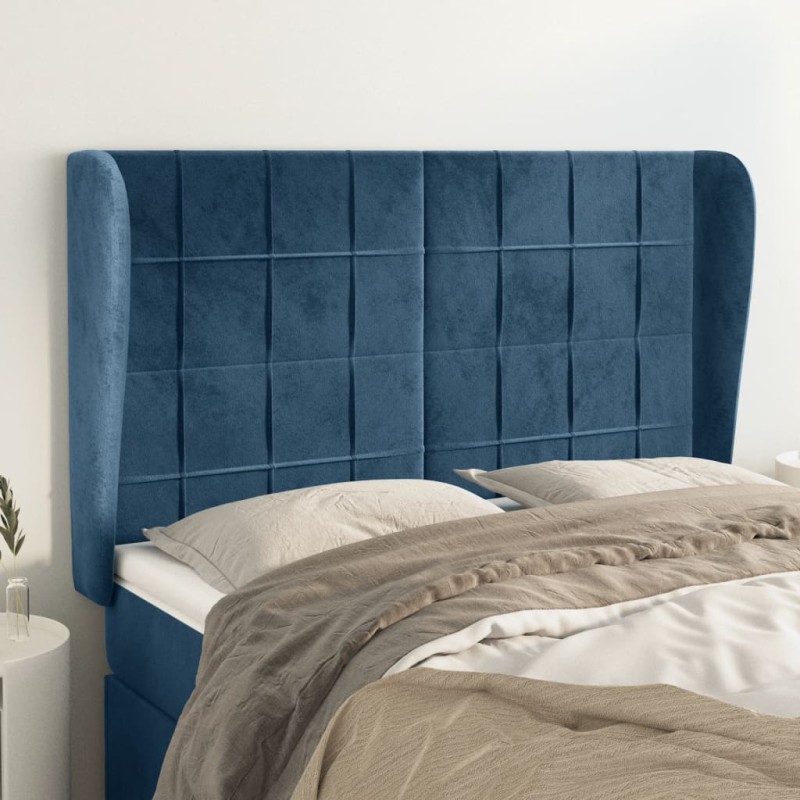 Cabeceira cama c/ abas veludo 147x23x118/128 cm azul-escuro-Cabeceiras e estribos de camas-Home Retail