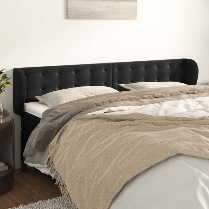 Cabeceira de cama c/ abas veludo 163x23x78/88 cm preto-Cabeceiras e estribos de camas-Home Retail