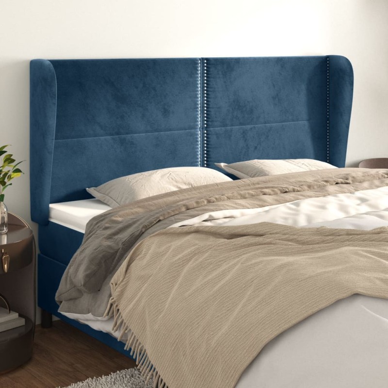 Cabeceira cama c/ abas veludo 183x23x118/128 cm azul-escuro-Cabeceiras e estribos de camas-Home Retail