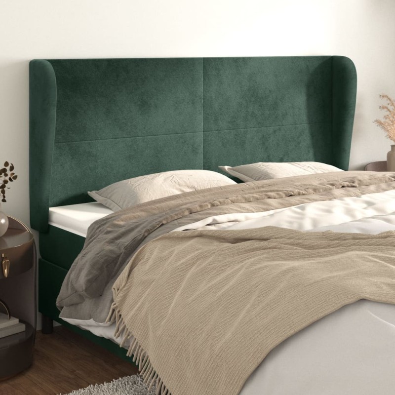 Cabeceira cama c/ abas veludo 163x23x118/128 cm verde-escuro-Cabeceiras e estribos de camas-Home Retail