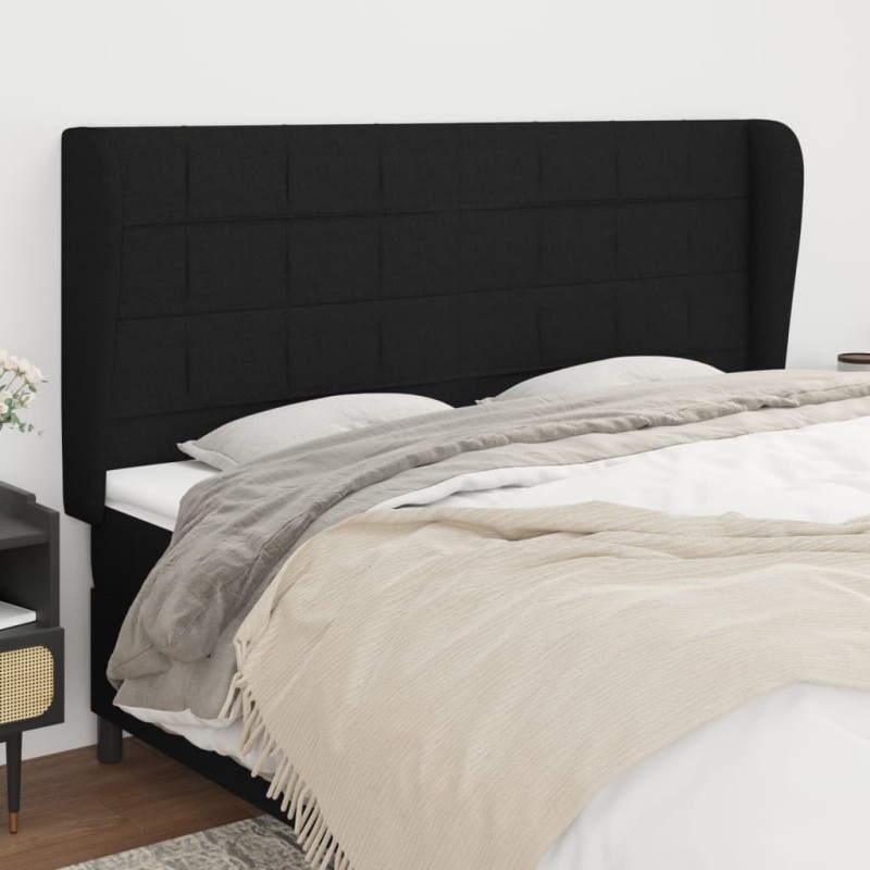 Cabeceira de cama c/ abas tecido 163x23x118/128 cm preto-Cabeceiras e estribos de camas-Home Retail