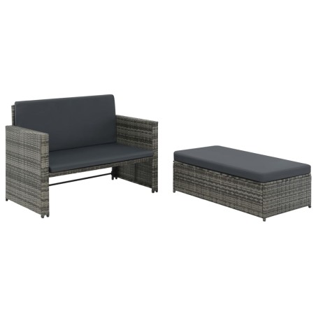 2 pcs conjunto lounge de jardim c/ almofadões vime PE cinzento