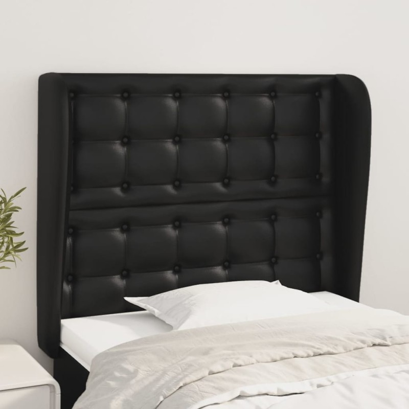 Cabeceira de cama c/ abas couro artif. 93x23x118/128 cm preto-Cabeceiras e estribos de camas-Home Retail