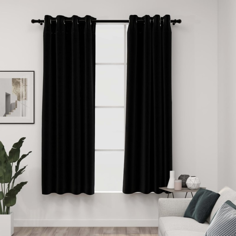 Cortinas opacas aspeto linho c/ ilhós 2 pcs 140x175 cm preto-Persianas e cortinas-Home Retail