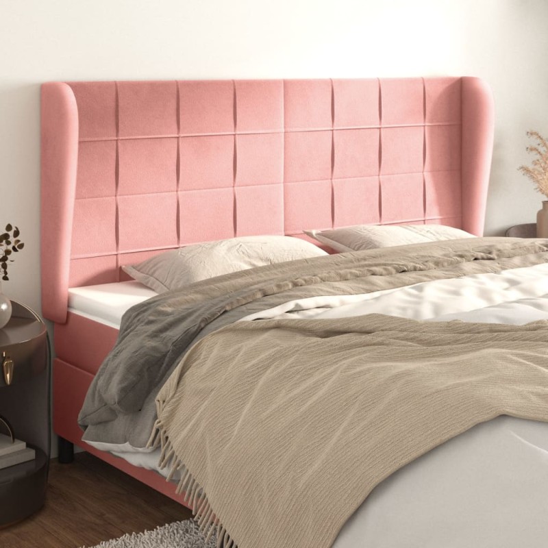 Cabeceira cama c/ abas veludo 163x23x118/128 cm rosa-Cabeceiras e estribos de camas-Home Retail