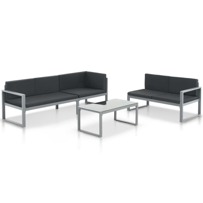 Conjunto lounge p/ jardim com almofadas 3 pcs alumínio preto-Conjuntos de jardim-Home Retail