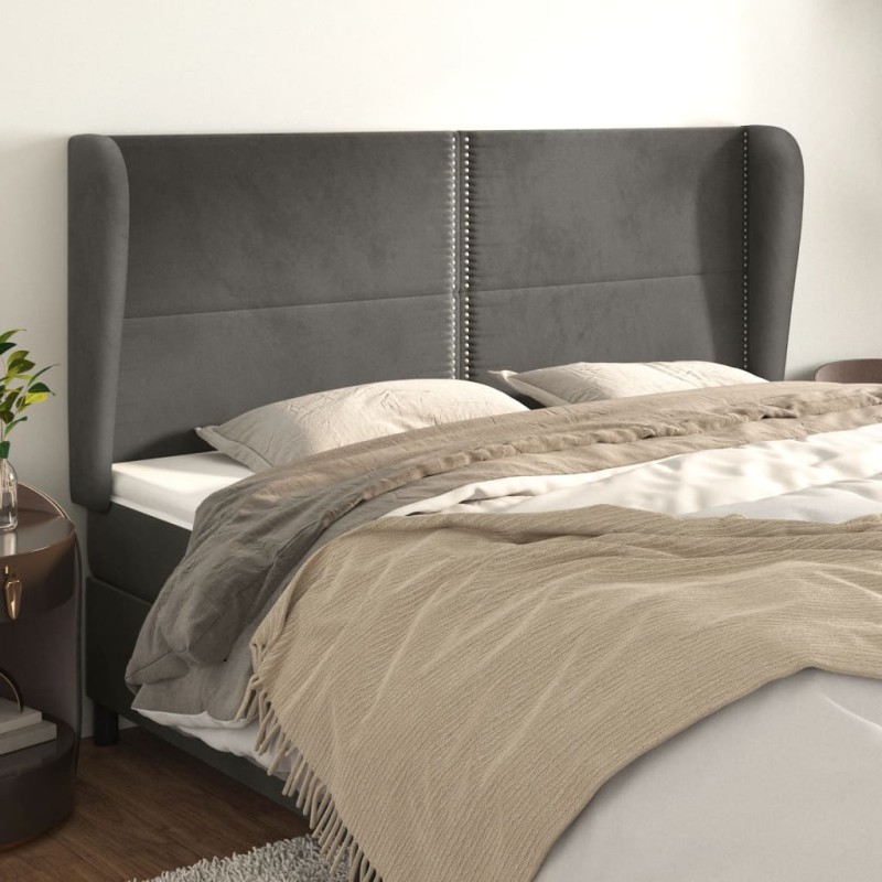 Cabeceira cama c/ abas veludo 183x23x118/128 cm cinzento-escuro-Cabeceiras e estribos de camas-Home Retail