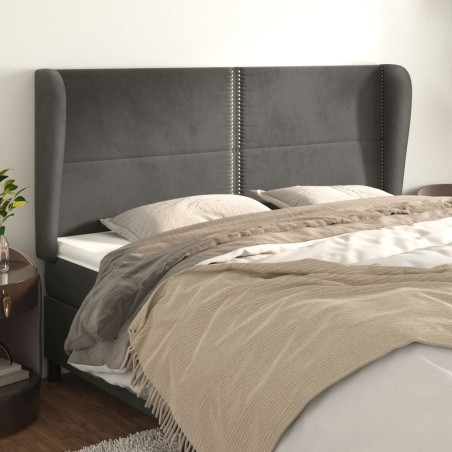 Cabeceira cama c/ abas veludo 183x23x118/128 cm cinzento-escuro