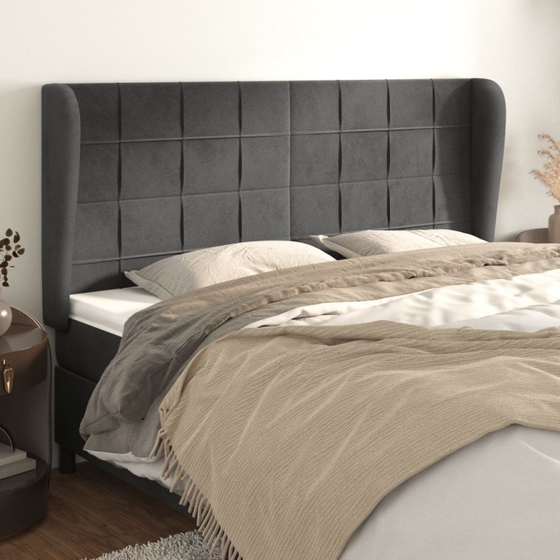 Cabeceira cama c/ abas veludo 183x23x118/128 cm cinzento-escuro-Cabeceiras e estribos de camas-Home Retail