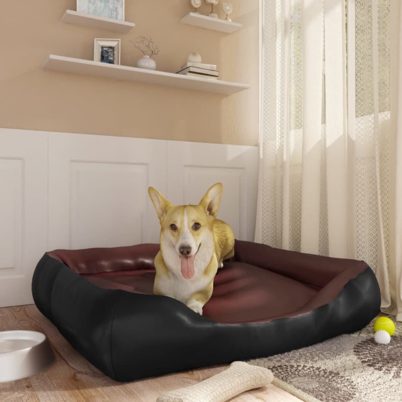 Cama para cães 80x68x23 cm couro artificial preto e castanho-Ninhos para cães-Home Retail