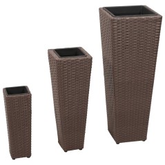 Floreiras de jardim altas 3 pcs vime PE castanho