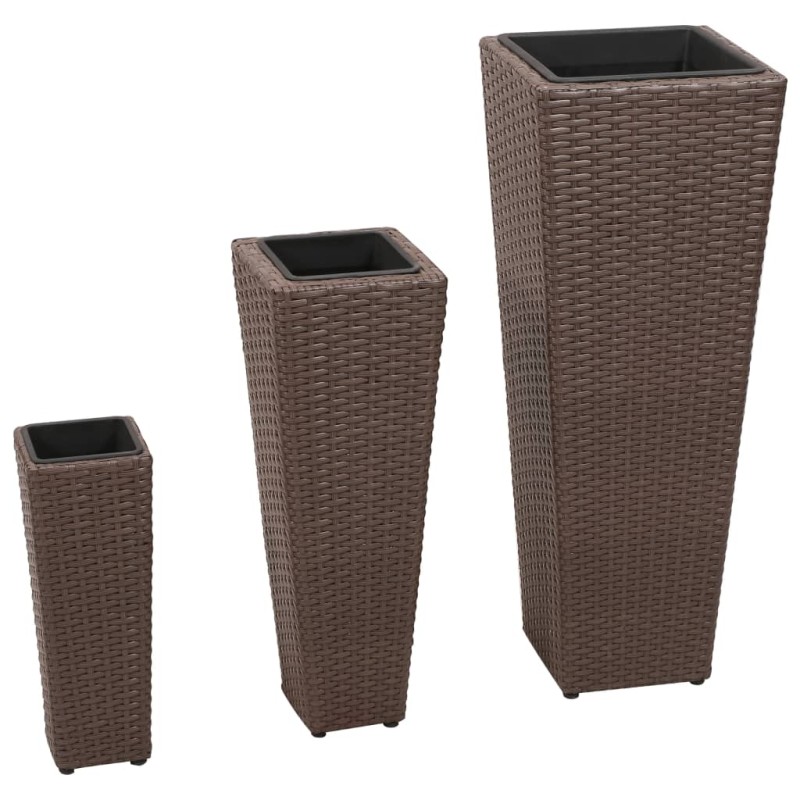 Floreiras de jardim altas 3 pcs vime PE castanho-Vasos e floreiras-Home Retail