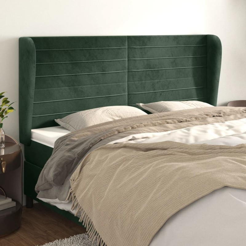 Cabeceira cama c/ abas veludo 203x23x118/128 cm verde-escuro-Cabeceiras e estribos de camas-Home Retail