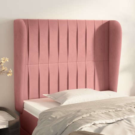 Cabeceira de cama c/ abas veludo 93x23x118/128 cm rosa