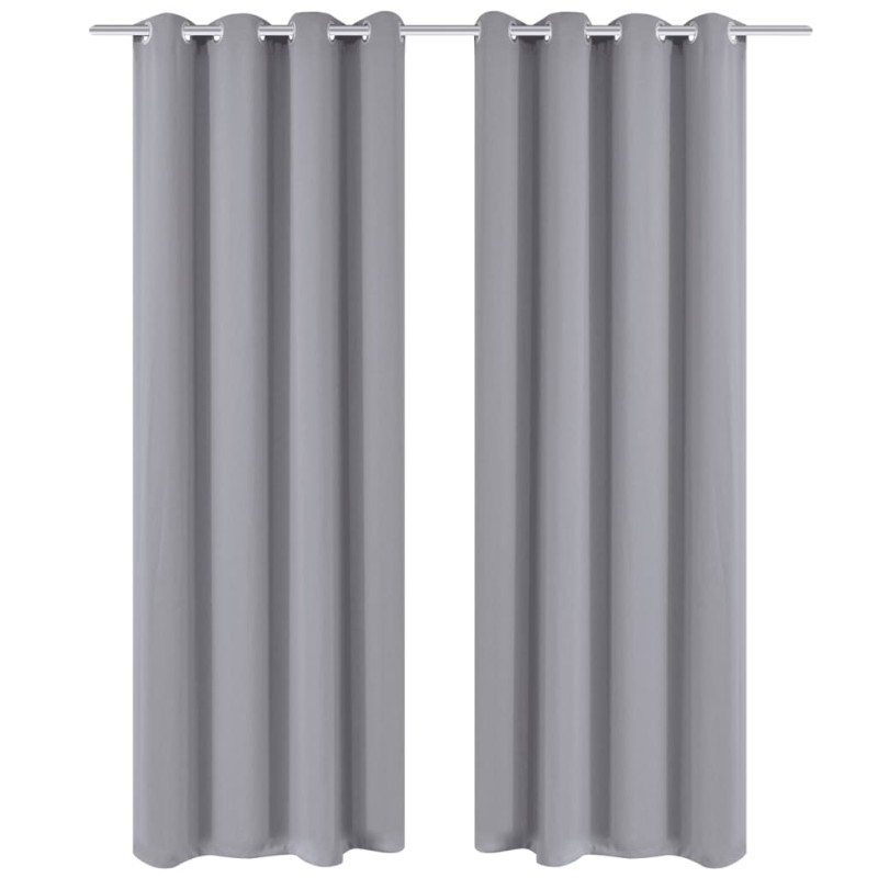 Cortinas opacas com anéis metálicos, cinzento, 2 pcs,135 x 245 cm-Persianas e cortinas-Home Retail