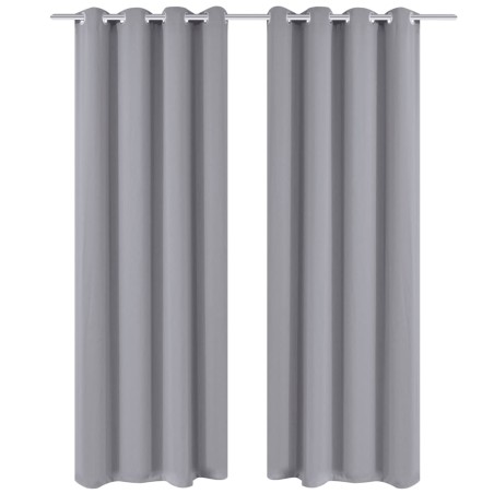 Cortinas opacas com anéis metálicos, cinzento, 2 pcs,135 x 245 cm