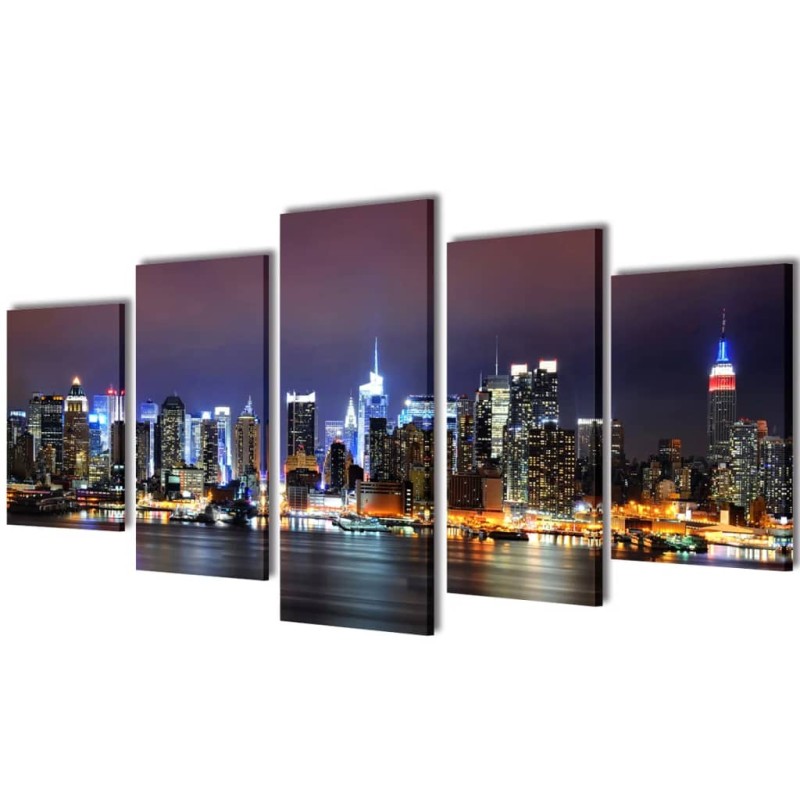 Políptico multicromático horizonto Nova Iorque 100 x 50 cm-Pósteres, quadros e artes visuais-Home Retail