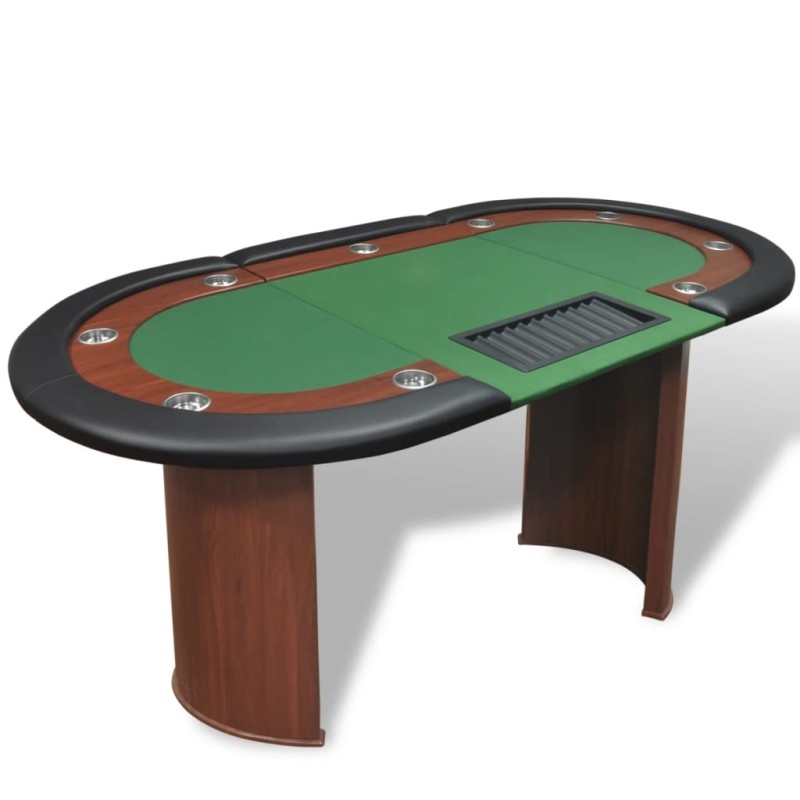 Mesa poker 10 jogadores c/ área crupiê e tabuleiro fichas verde-Mesas de póquer e jogos em geral-Home Retail