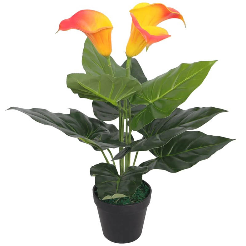 Planta jarro artificial com vaso 45 cm vermelho e amarelo-Flores sintéticas-Home Retail