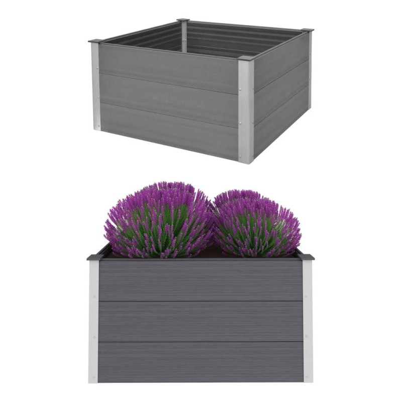 Canteiro elevado para jardim WPC 100x100x54 cm cinzento-Vasos e floreiras-Home Retail