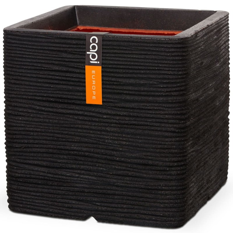 Capi Vaso quadrado Nature Rib 40x40 cm preto KBLR903-Vasos e floreiras-Home Retail