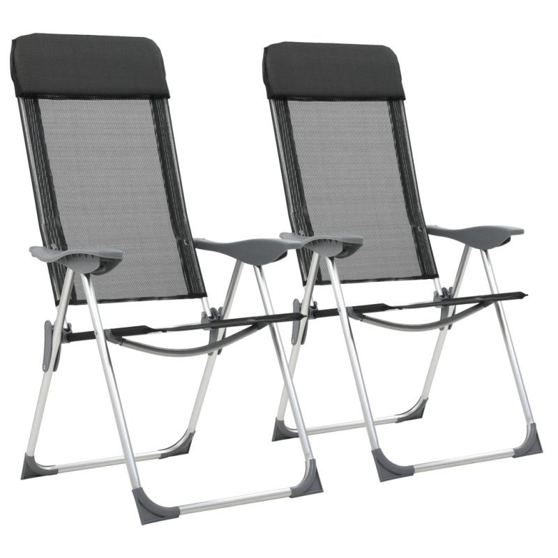 Cadeiras de campismo dobráveis 2 pcs alumínio preto-Mobiliário para campismo-Home Retail