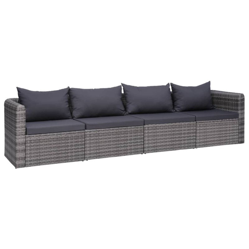 4 pcs conjunto sofás de jardim c/ almofadões vime PE cinzento-Sofás para exterior-Home Retail