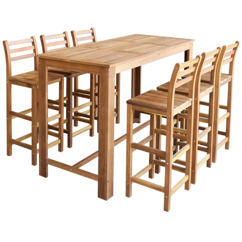 Conjunto mesa e cadeiras de bar 7 pcs madeira de acácia maciça-Conjuntos de móveis para cozinha e sala de jantar-Home Retail