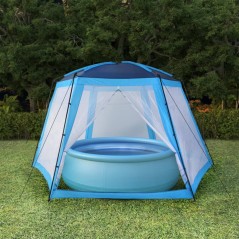 Tenda para piscina 590x520x250 cm tecido azul