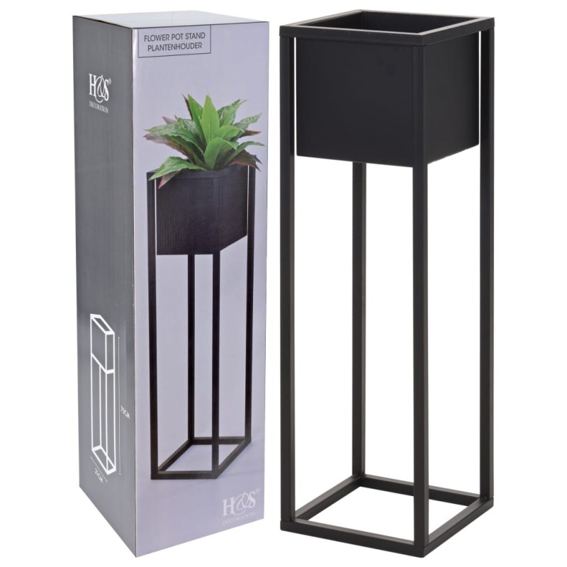 H&S Collection Floreira com suporte de metal 70 cm preto-Vasos e floreiras-Home Retail