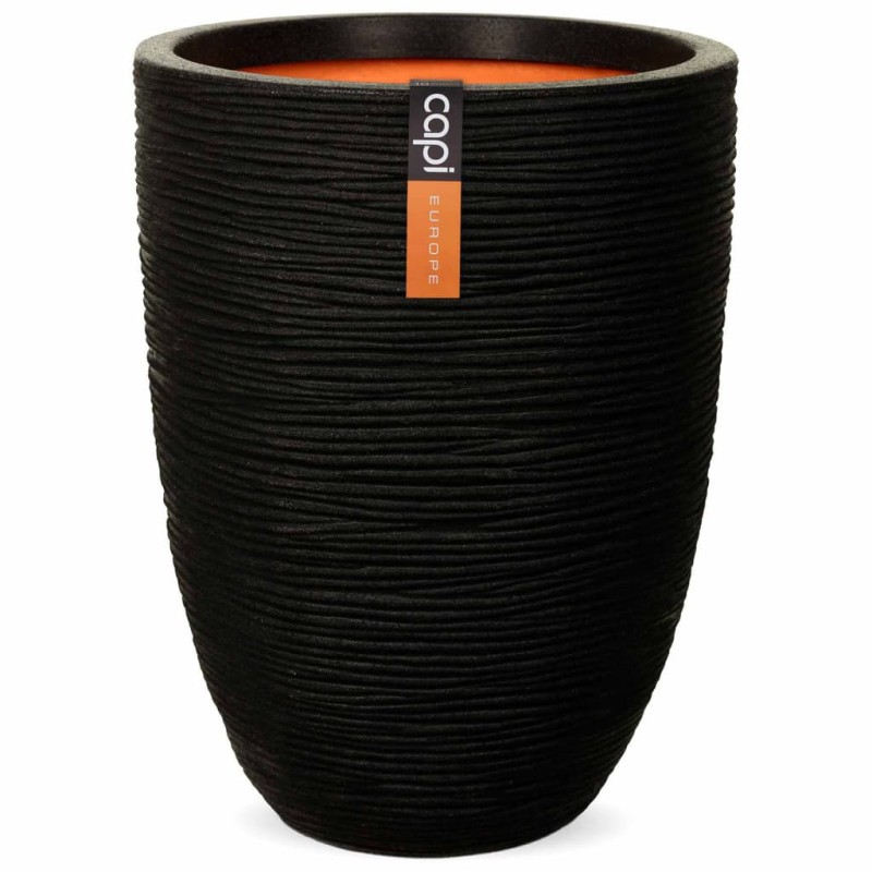 Capi Vaso elegante e baixo Nature Rib 46x58 cm preto KBLR783-Vasos e floreiras-Home Retail