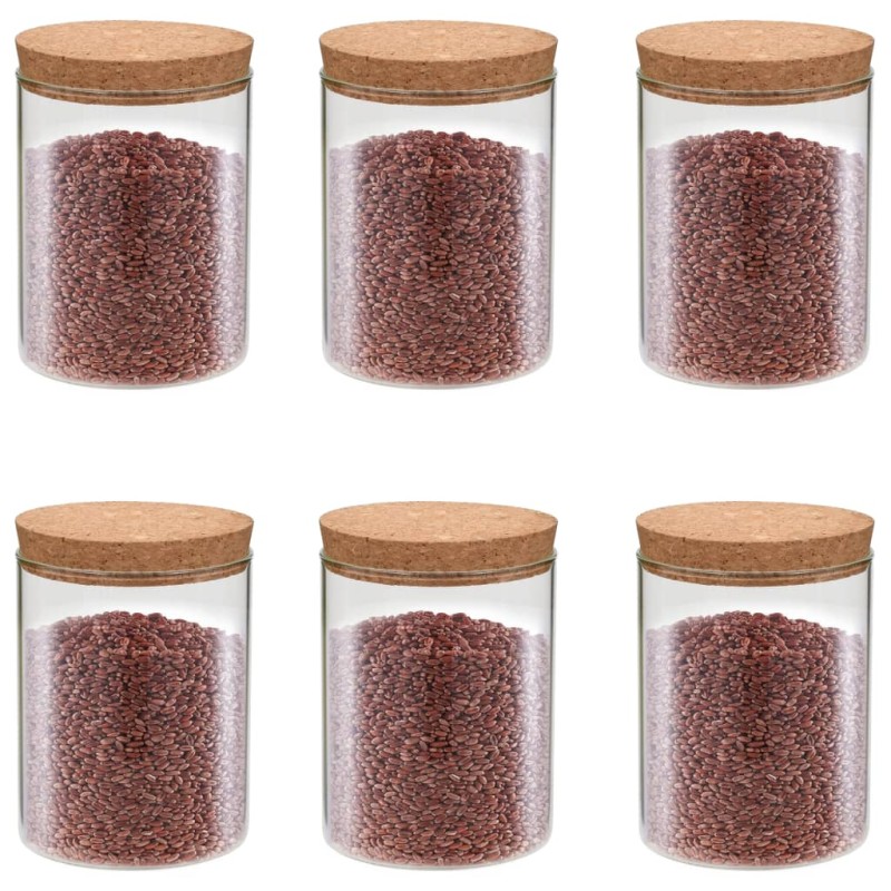 Frascos de vidro com tampas de cortiça 6 pcs 650 ml-Biscoteira-Home Retail