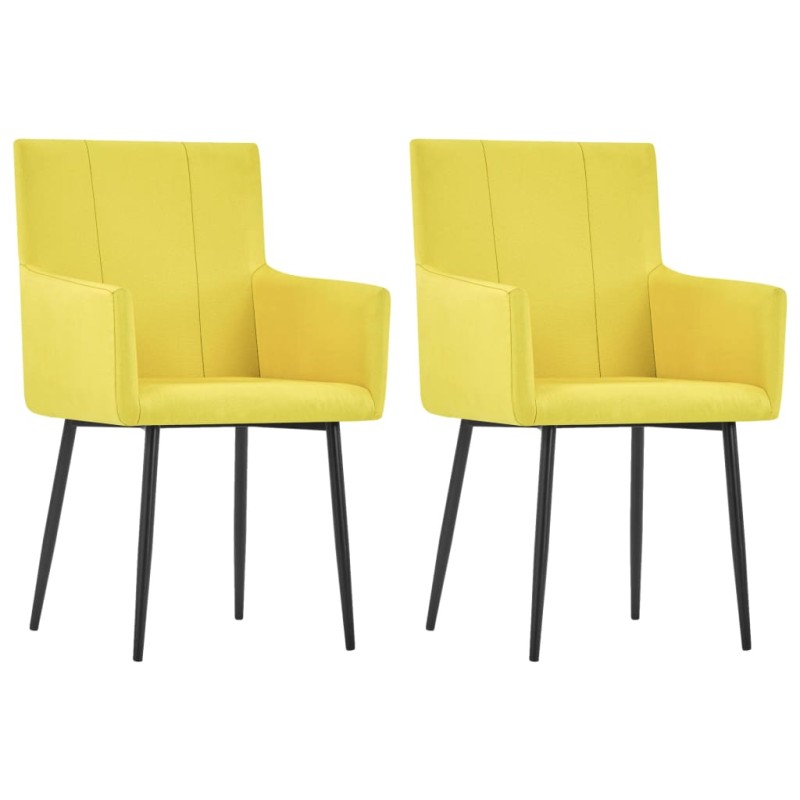 Cadeiras de jantar com apoio de braços 2 pcs tecido amarelo-Cadeiras de cozinha e sala de jantar-Home Retail