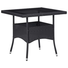 Mesa de jantar para exterior vime PE e vidro preto