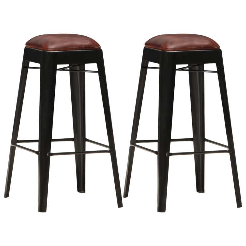 Bancos de bar 2 pcs couro genuíno preto-Bancos de bar-Home Retail