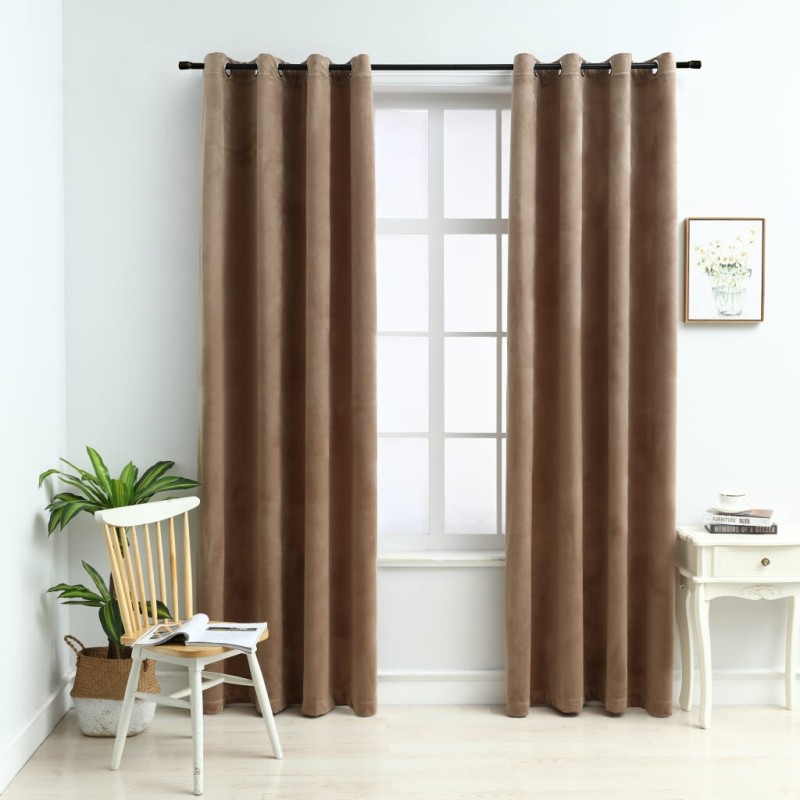 Cortinas blackout com argolas 2 pcs 140x245 cm veludo bege-Persianas e cortinas-Home Retail