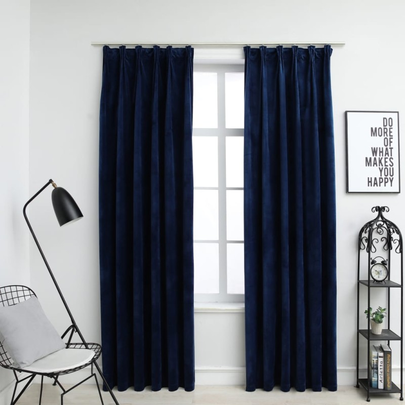 Cortinas blackout c/ ganchos 2 pcs 140x225cm veludo azul escuro-Persianas e cortinas-Home Retail