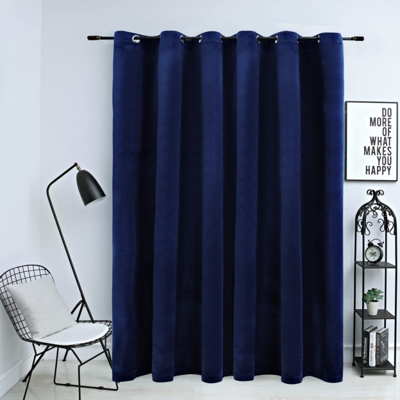 Cortina blackout c/ argolas metal 290x245 cm veludo azul-escuro-Persianas e cortinas-Home Retail