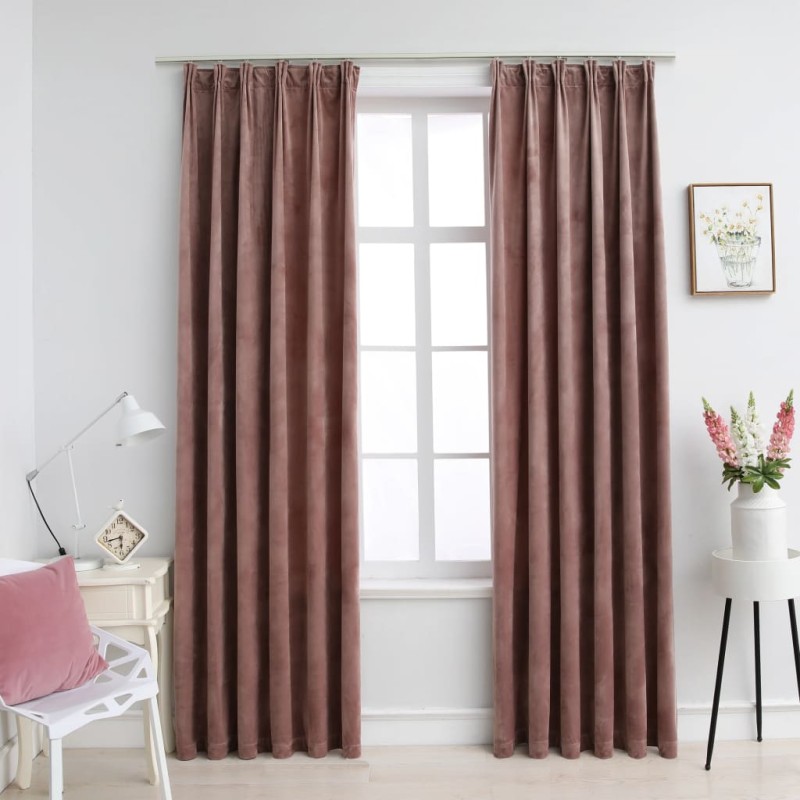 Cortinas blackout c/ ganchos 2 pcs 140x225cm veludo rosa antigo-Persianas e cortinas-Home Retail