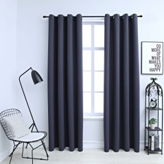 Cortinas blackout c/ argolas em metal 2 pcs 140x245cm antracite