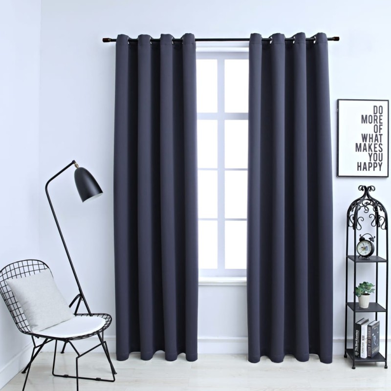 Cortinas blackout c/ argolas em metal 2 pcs 140x245cm antracite-Persianas e cortinas-Home Retail