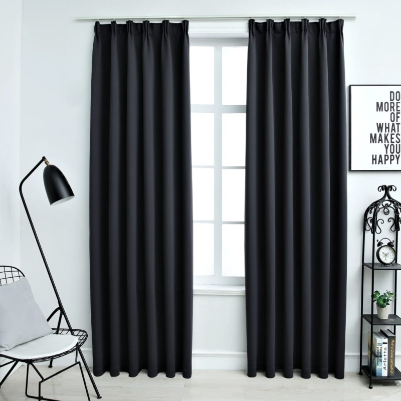 Cortinas blackout com ganchos 2 pcs 140x225 cm preto-Persianas e cortinas-Home Retail