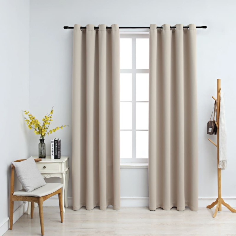 Cortinas blackout com argolas em metal 2 pcs 140x225 cm bege-Persianas e cortinas-Home Retail