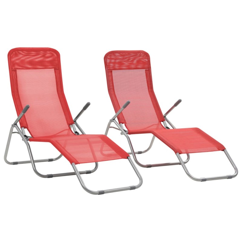 Espreguiçadeiras dobráveis 2 pcs textilene vermelho-Espreguiçadeiras-Home Retail